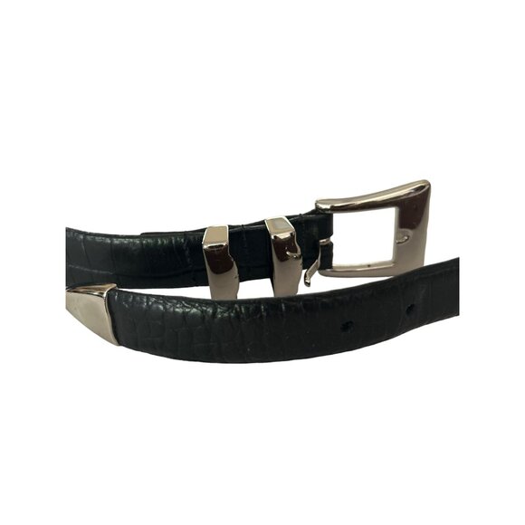 Embossed Italian Kipskin Leather Belt With Silver Buckle Size 48 Made In USA - Picture 6 of 6